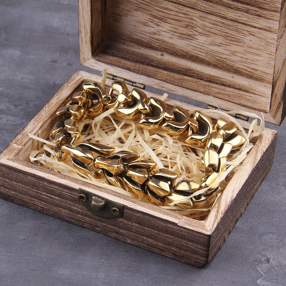 Premium shiny finish bracelet embodying Viking elegance, each link narrating a tale of Norse mythology.