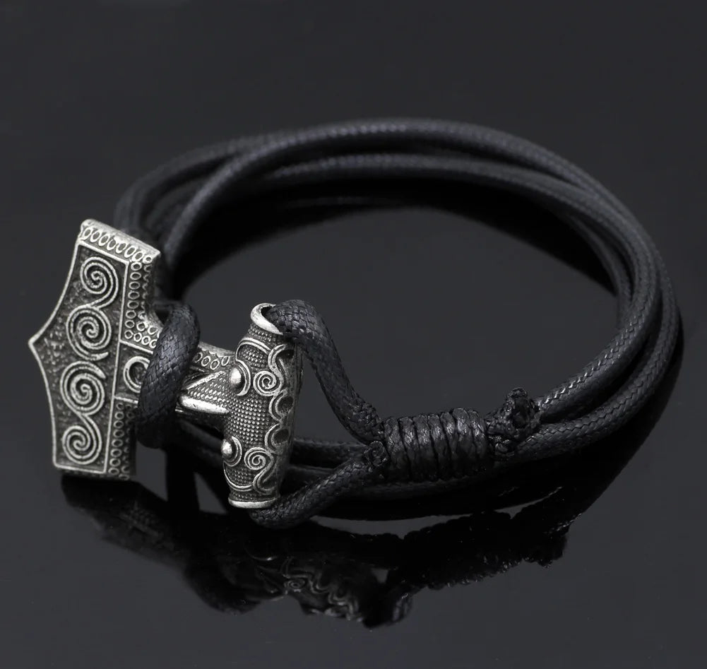 Skåne Mjölnir Waxed Cotton Rope Thor's Hammer Bracelet  The Pagan Trader   