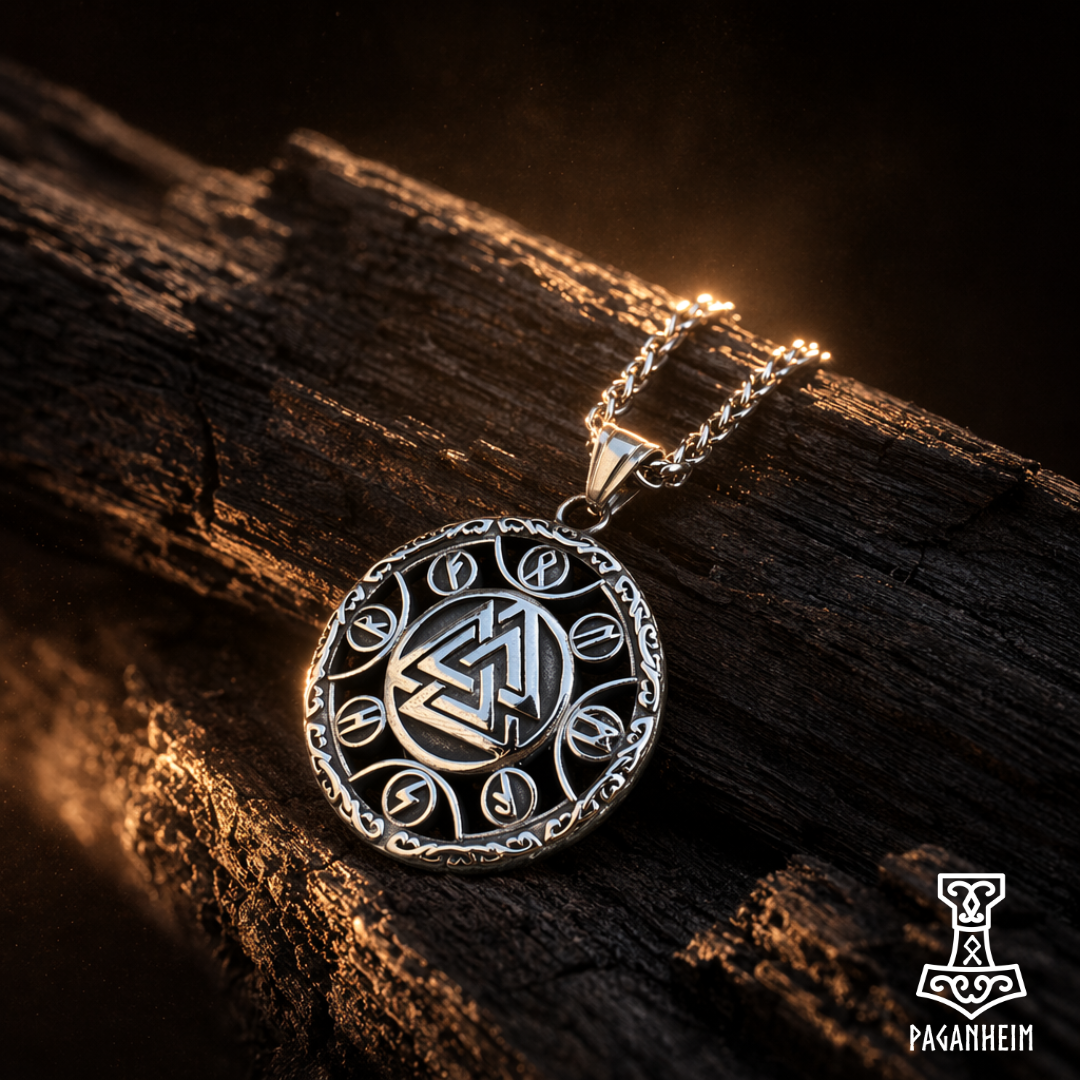 Rune Encircled Valknut Amulet