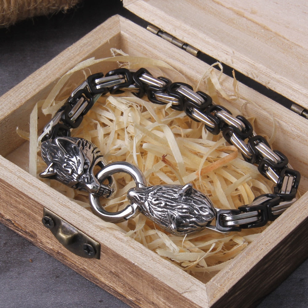 The Wolf Pack - Viking Byzantine Chain Linked Bracelet Collection 0 The Pagan Trader Silver & Black 19cm 