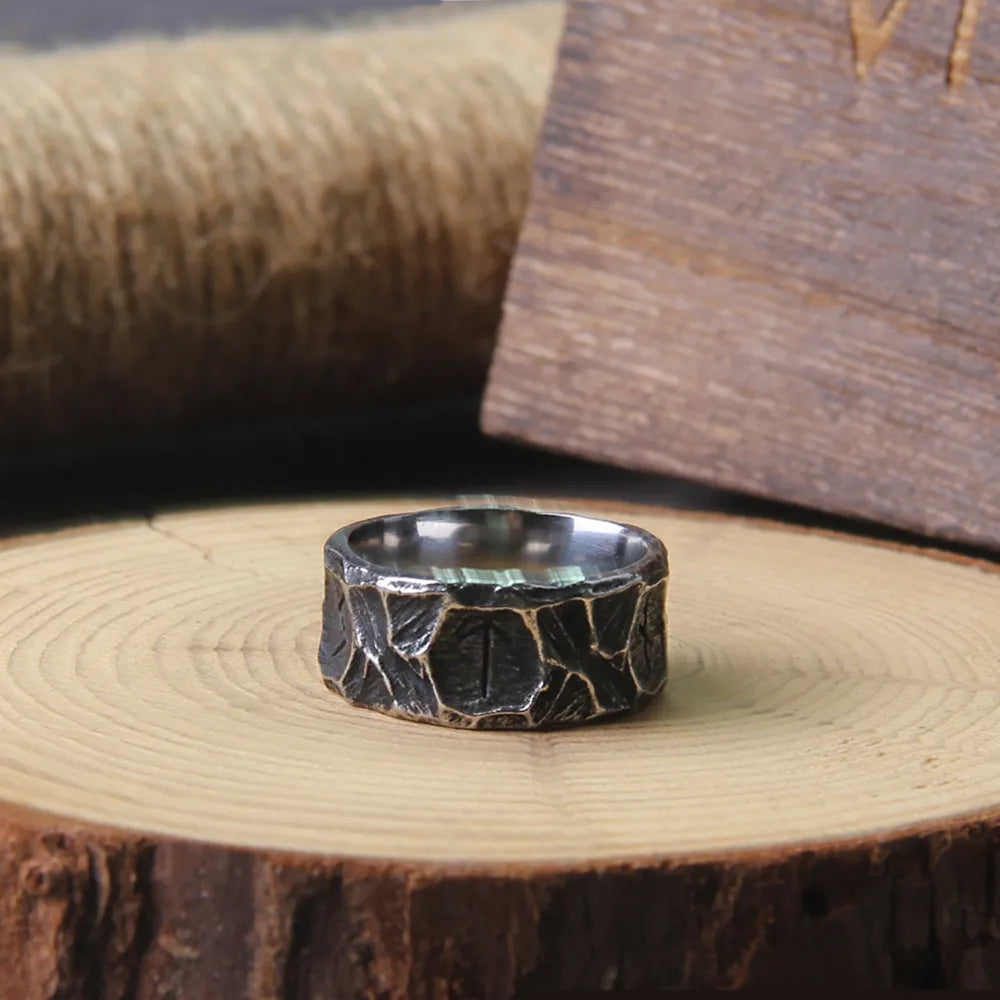 Viking Punk-Style Ring with Elder Futhark Rune Carvings  The Pagan Trader   