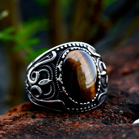Viking saga-inspired ring featuring Fafnir's Heart, a powerful symbol in Norse mythology.