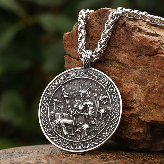 Norse Mythology Guidance Necklace featuring Frigg & Vegvísir.