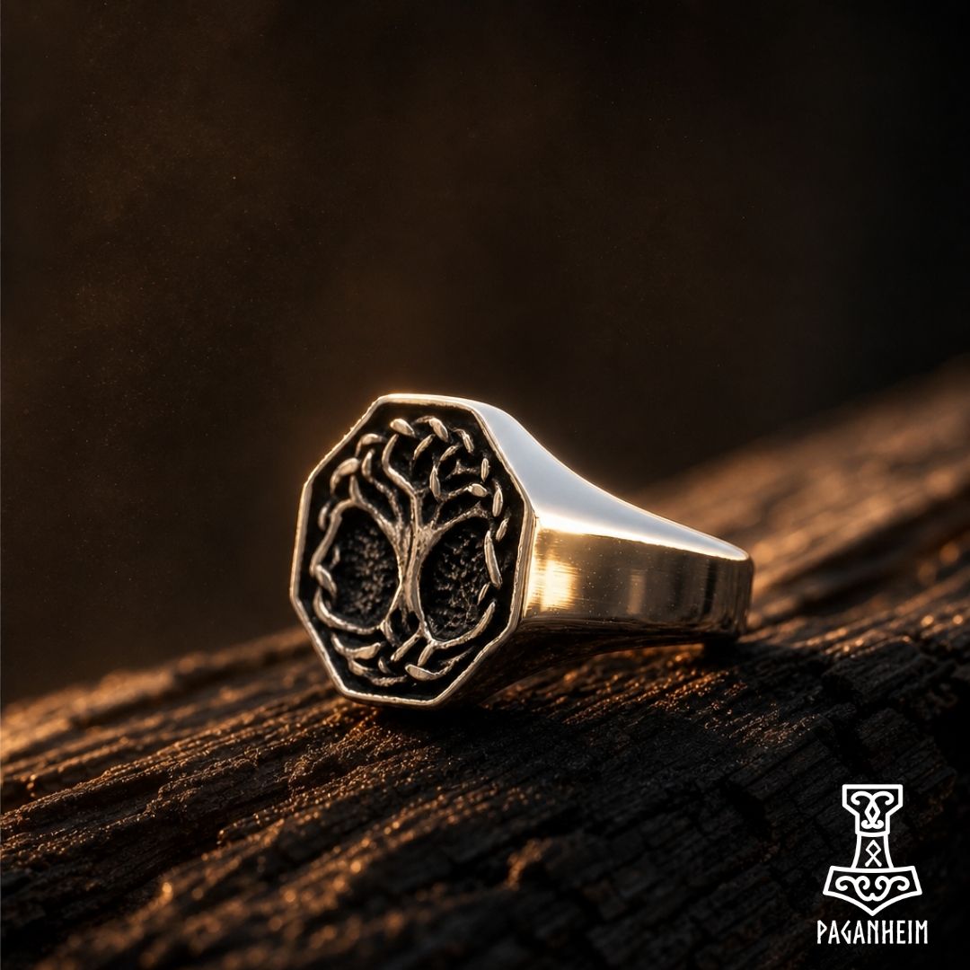 Stainless steel ring featuring Yggdrasil tree of life design